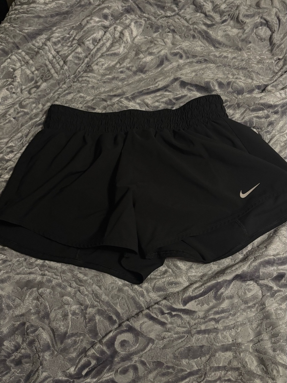 Nike Black Women's Athletic Running Shorts with Silver Swoosh